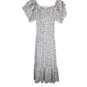 Boutique Girls Floral Smocked Midi Dress Purple Green White Size 12/14
